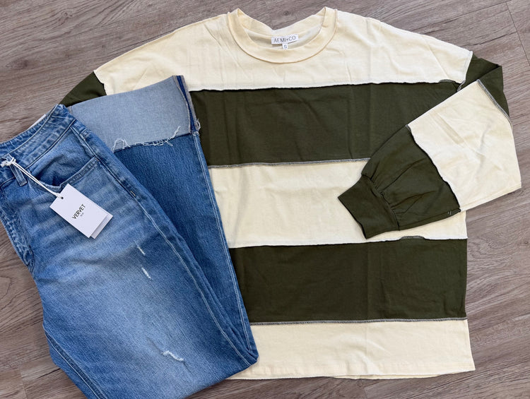 Color Block Long Sleeve Pullover